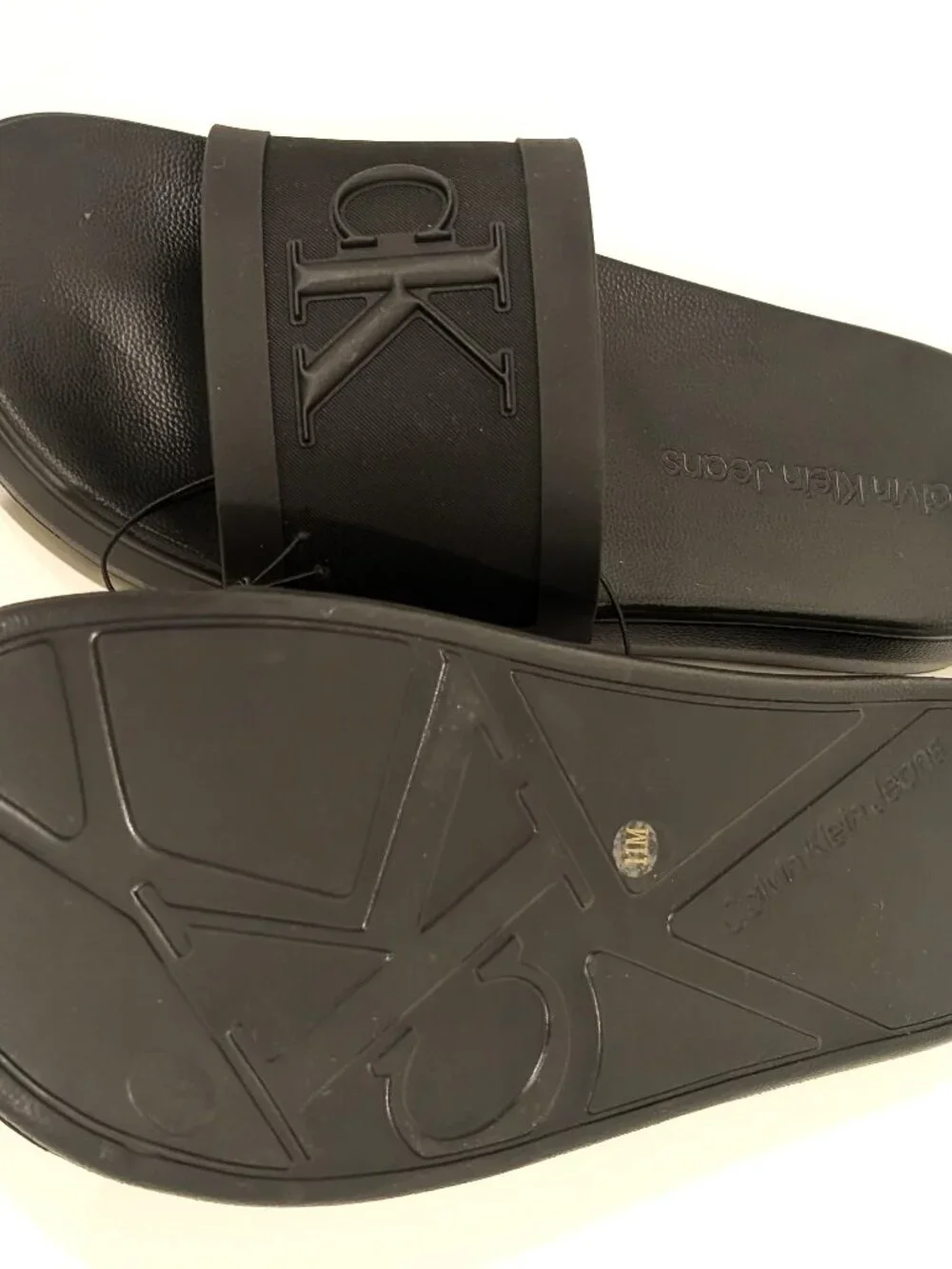 Calvin Klein Jeans Men's Monogram Slide Sandals - All Black Size 11 Logo 🖤